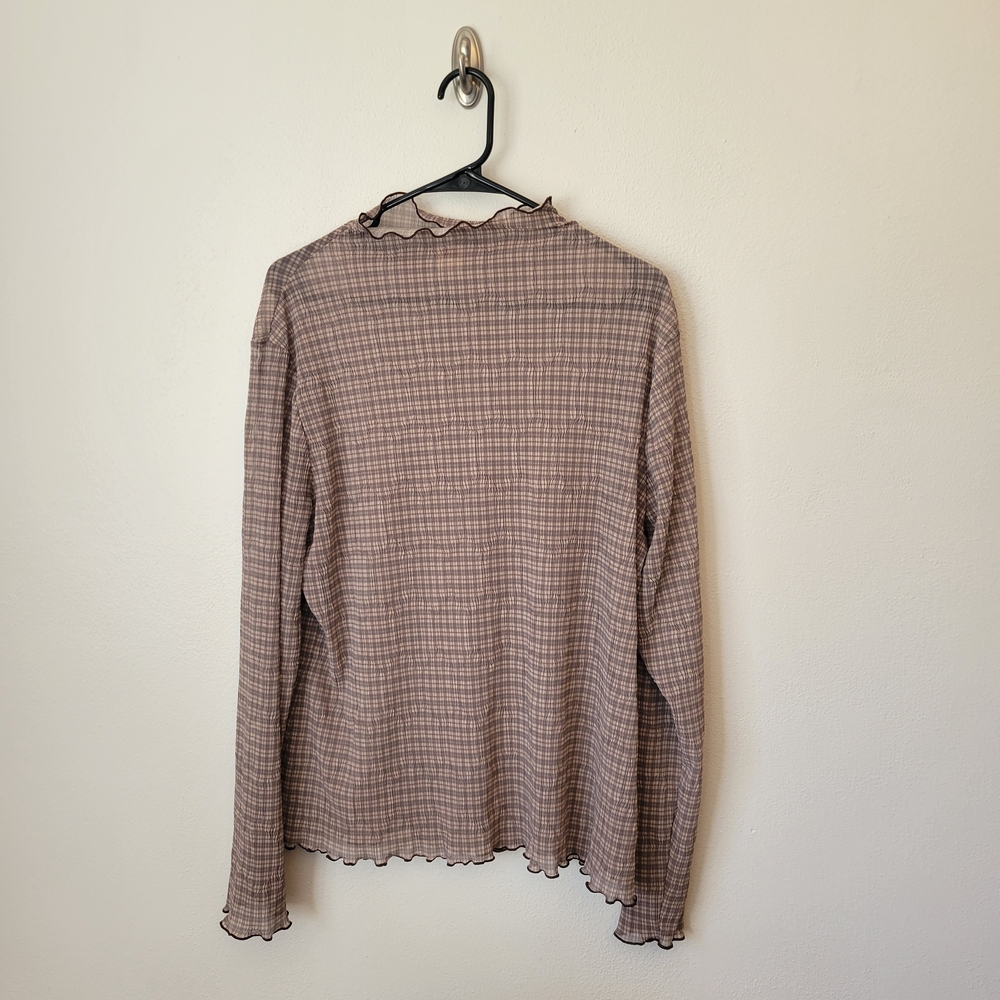 Levi's Brown Checkered Ruffle Hem Long Sleeve Blouse